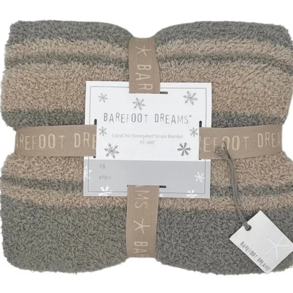 BAREFOOT DREAMS CozyChic Variegated Striped Blanket Throw - Tan/Warm Gray - Picture 2 of 10
